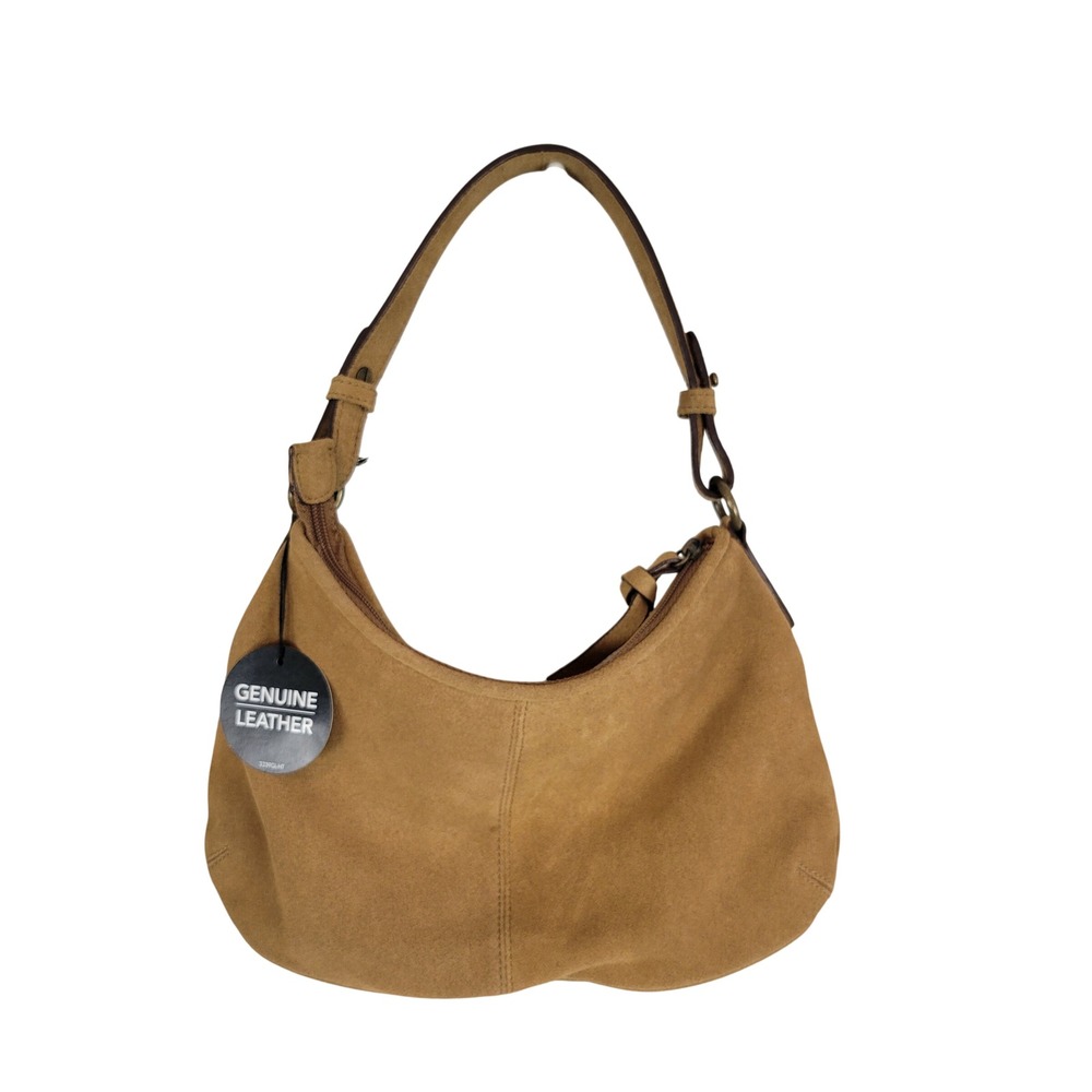 NEW Genuine Leather Shoulder Bag Purse Suede Tan Brown‎